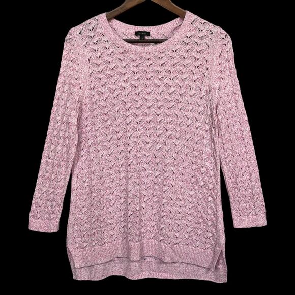 Talbots Pullover Sweater Women Size M Pink Long Sleeve Cotton Linen Open Knit - Picture 1 of 10